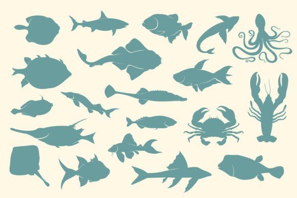 Download Sea Animal Silhouette Vector Set - Sea animal Collection