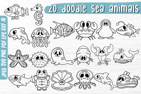 Download Sea Animal Doodle Svg Bundle - Sea animal Collection