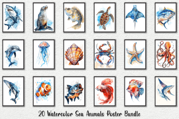 Download Watercolor Sea Animals Wall Art Posters - Sea animal Collection