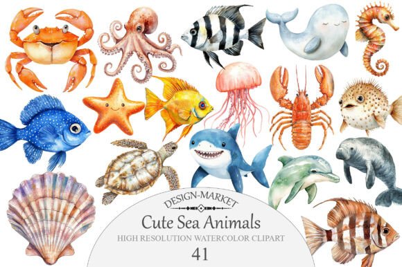 Download Cute Sea Animals Clipart - Sea animal Collection