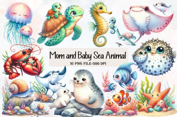 Download Mom and Baby Sea Animal Clipart - Premium Resources