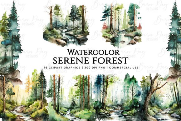 Download Watercolor Serene Forest Clipart Bundle - Premium Resources